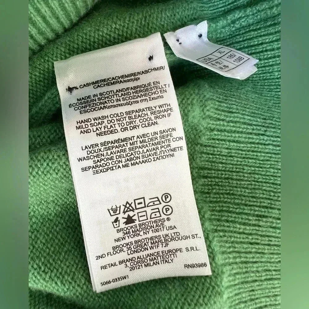 Brooks Brothers 3-Ply Scottish 100% Cashmere Sweater Men’s Green Sz XL - Picture 6 of 12